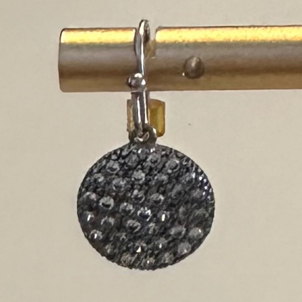 Silver Textured Disc Drop Earrings with Crystals - Picture 5 of 11